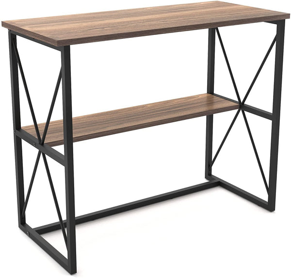 Mod Walnut and Black Four Console Table with Shelf