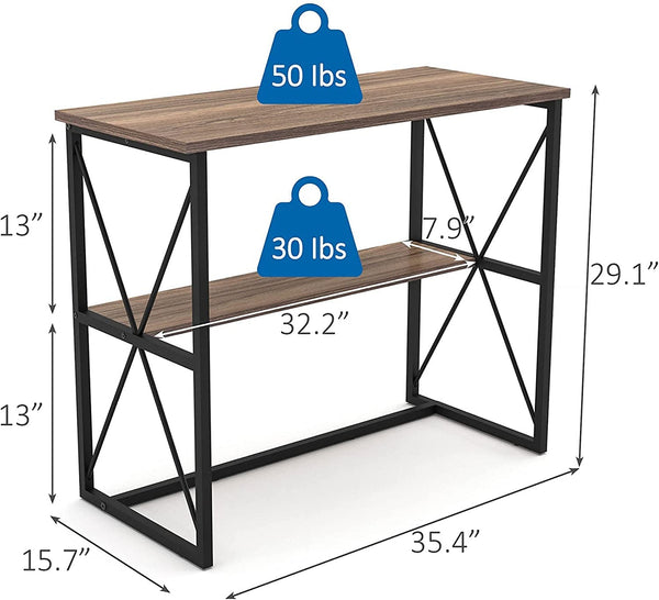 Mod Walnut and Black Four Console Table with Shelf