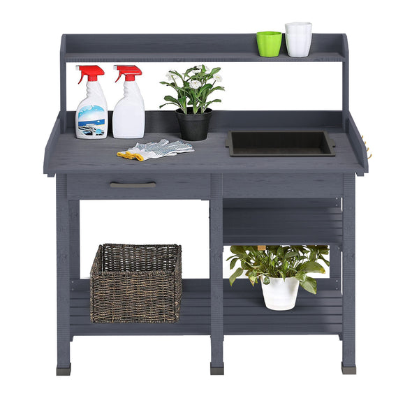 Gray Wood Potting Bench with Storage