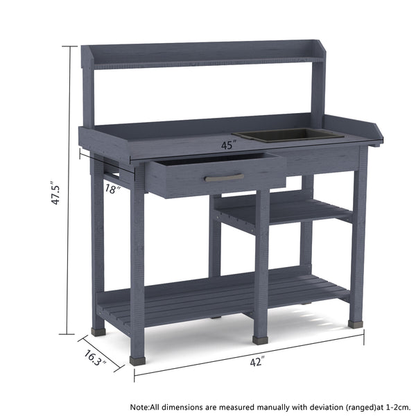 Gray Wood Potting Bench with Storage