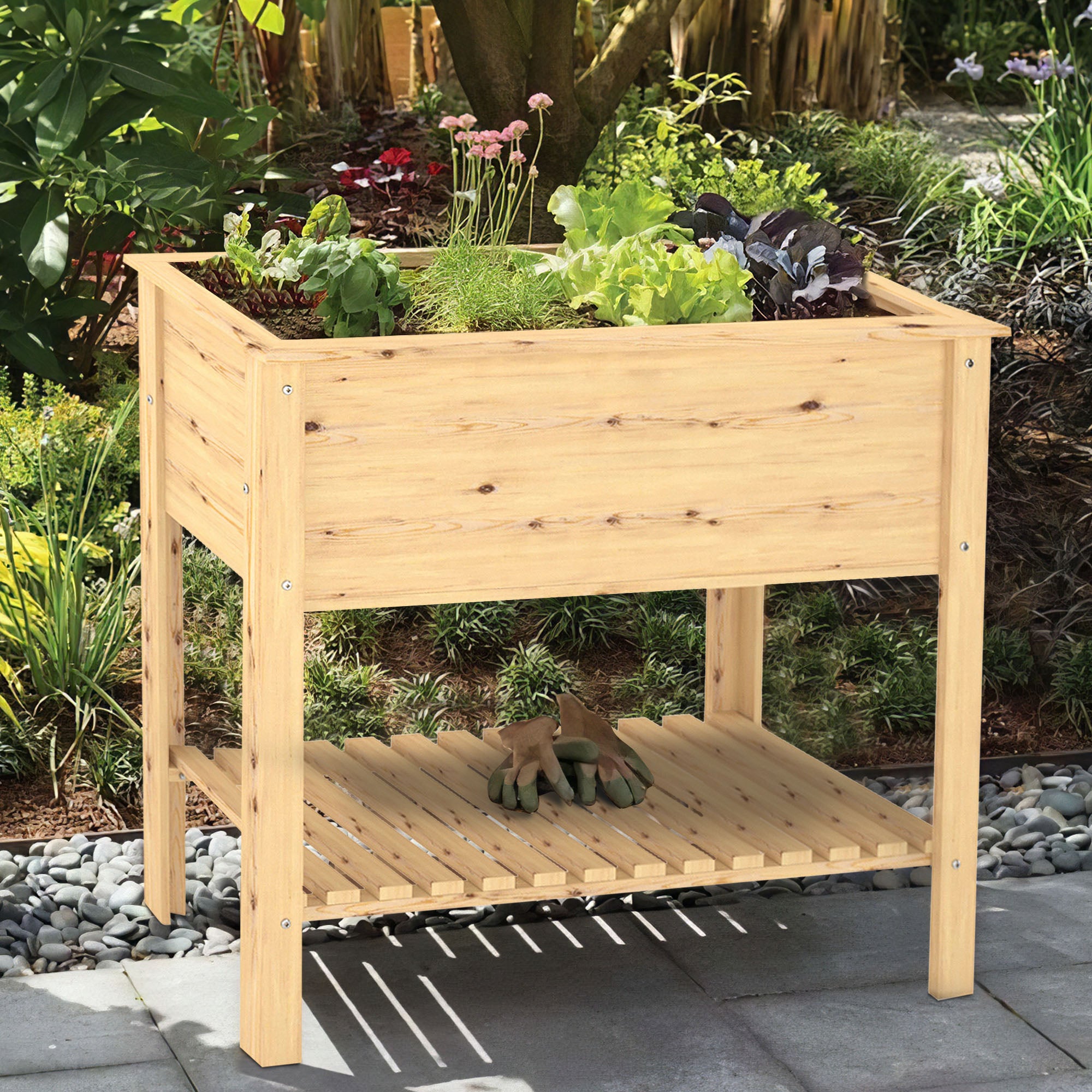 35" Natural Solid Wood Raised Garden Planter