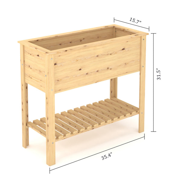 35" Natural Solid Wood Raised Garden Planter