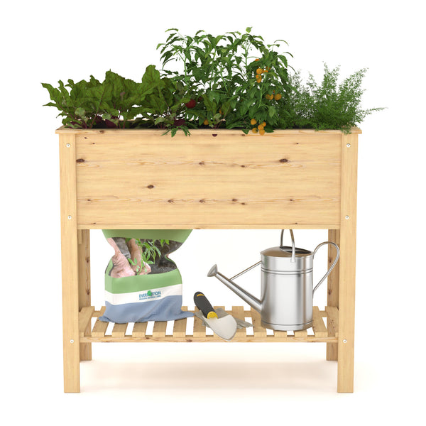 35" Natural Solid Wood Raised Garden Planter