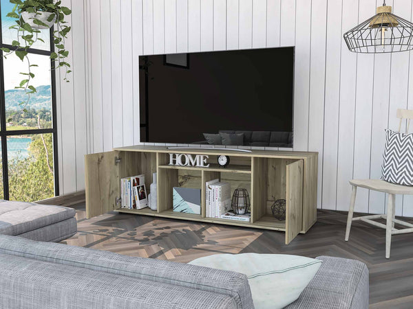 Rustic Natural TV Stand Media Center with Two Cabinets