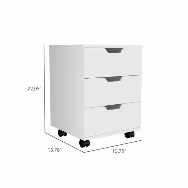 Mod White Three Drawer Rolling Cabinet