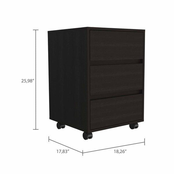 Black Three Drawer Rolling Cabinet