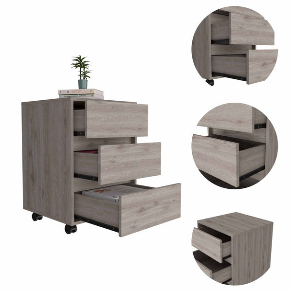 Light Gray Three Drawer Rolling Cabinet