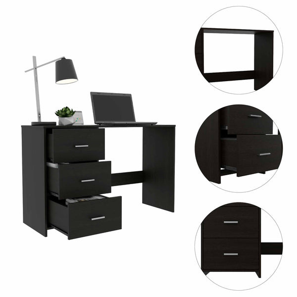 Echo Black Computer Desk with Three Drawers