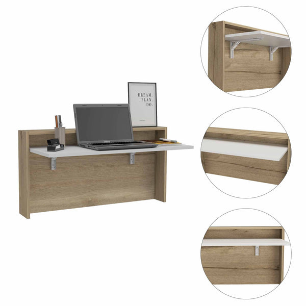 Mod White and Natural Folding Floating Desk