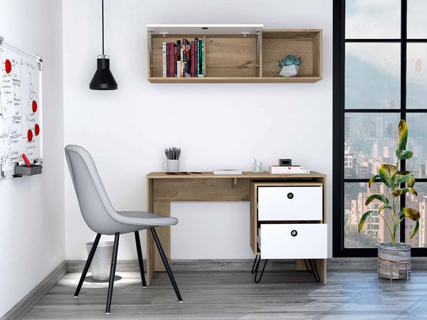 Mod White and Natural Two Piece Desk and Shelve Set