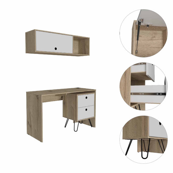 Mod White and Natural Two Piece Desk and Shelve Set