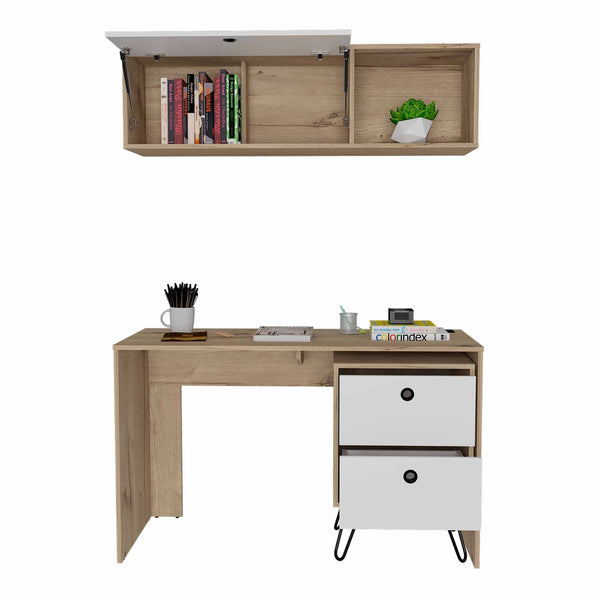 Mod White and Natural Two Piece Desk and Shelve Set