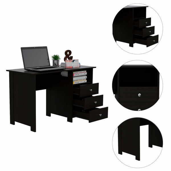 Nory Black Three Drawers Computer Desk