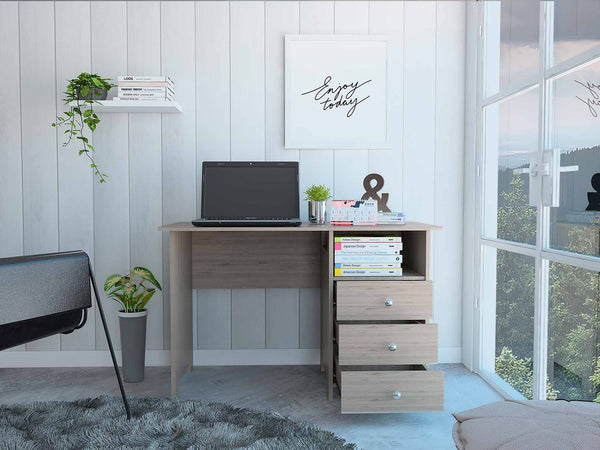 Nory Light Gray Oak Three Drawers Computer Desk