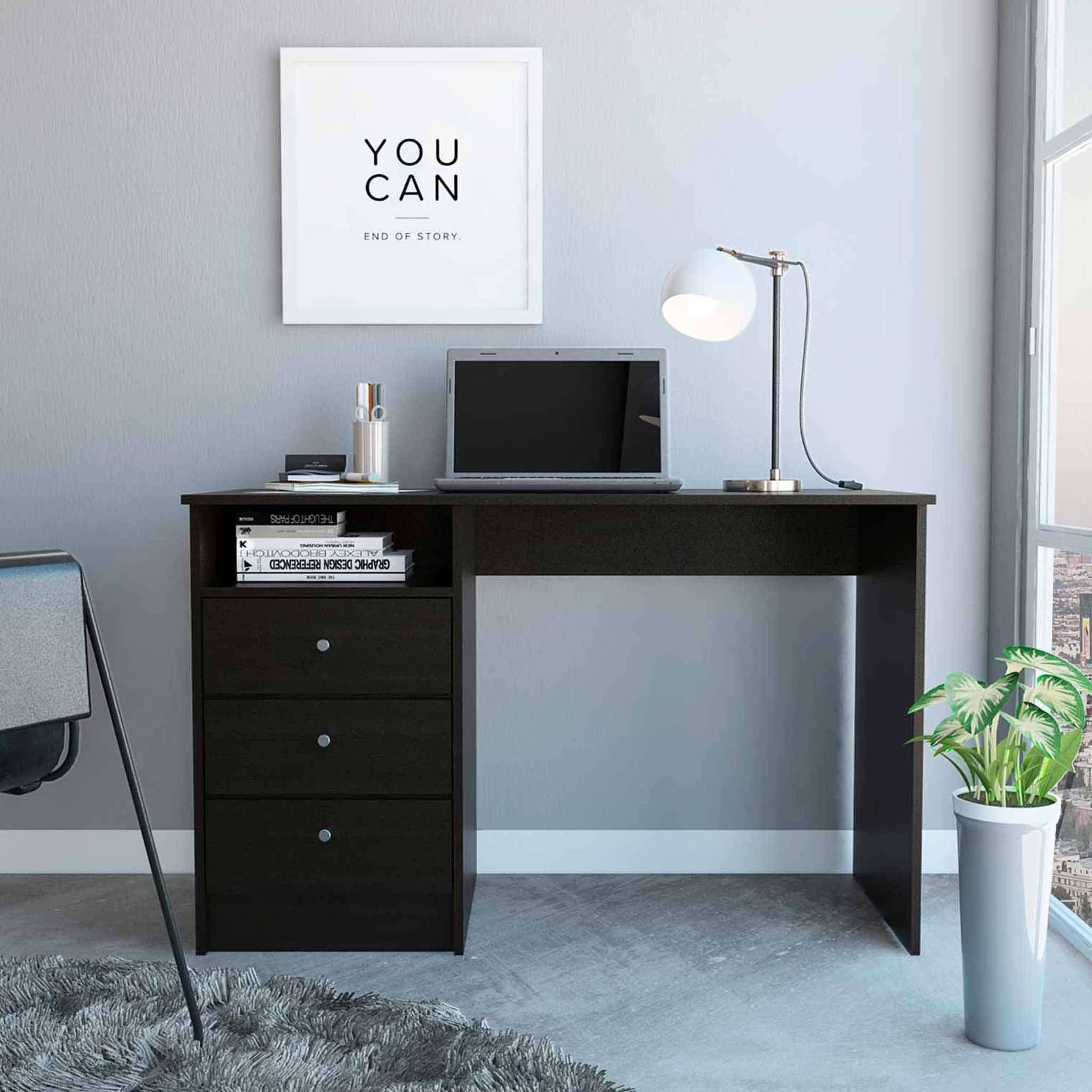 Torino Black Three Drawer Computer Desk