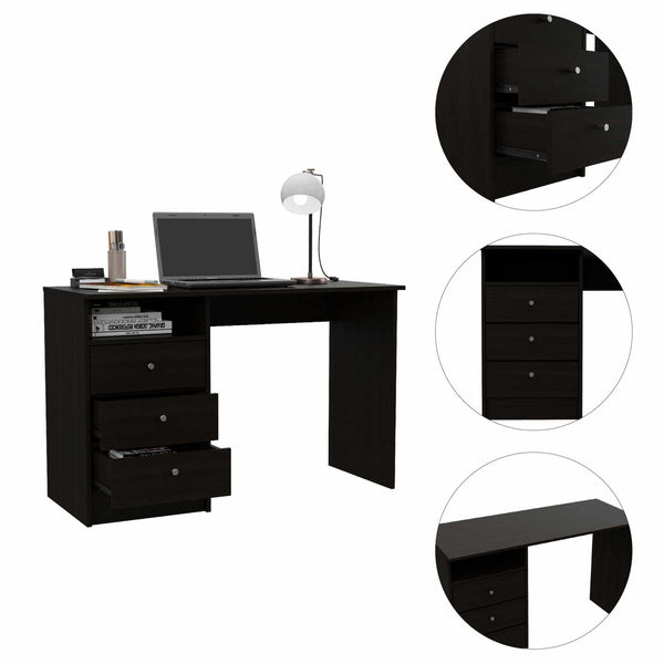 Torino Black Three Drawer Computer Desk