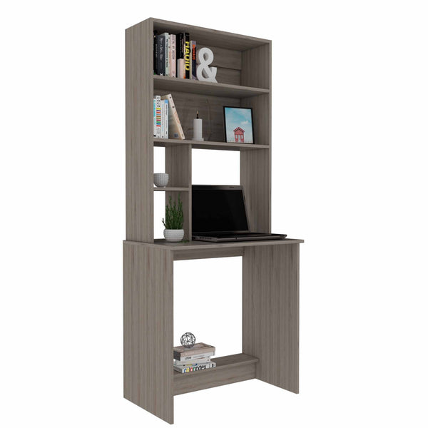 Milo Light Gray Computer Desk with Hutch