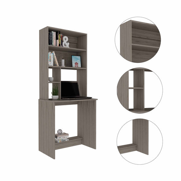 Milo Light Gray Computer Desk with Hutch