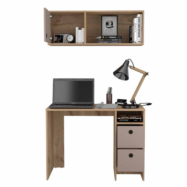 Mod Taupe and Natural Two Piece Desk and Shelve Set