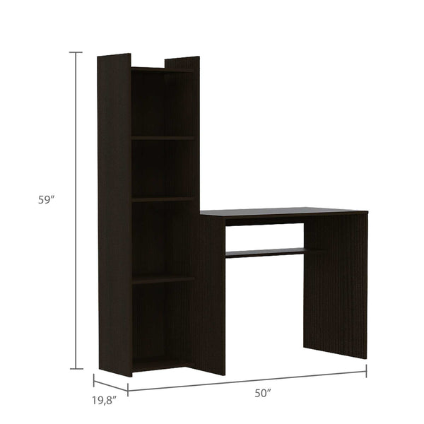 Mod Black Computer Desk with Open Bookcase