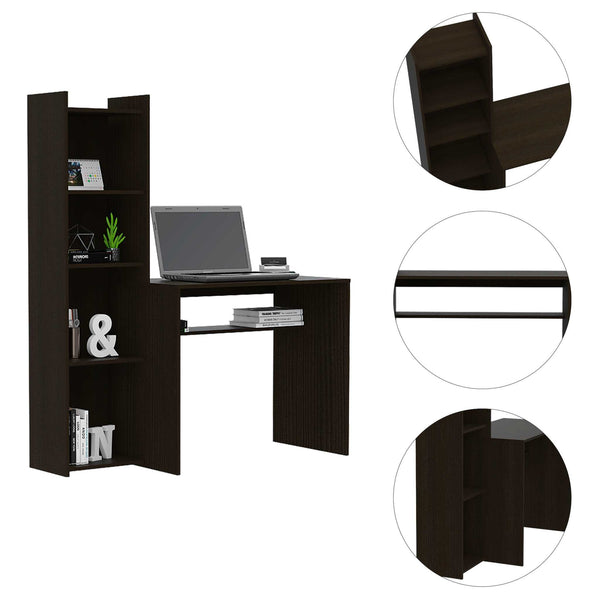 Mod Black Computer Desk with Open Bookcase