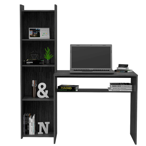 Mod Gray Computer Desk with Open Bookcase