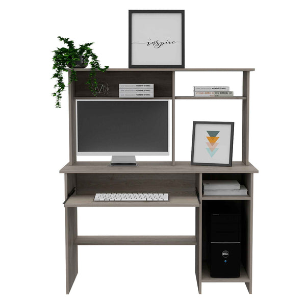 Brion Light Gray Computer Desk with Hutch