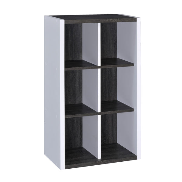 Modern Dark Gray and White Six Cube Storage Bookshelf