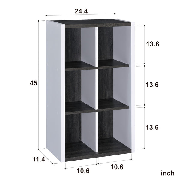 Modern Dark Gray and White Six Cube Storage Bookshelf