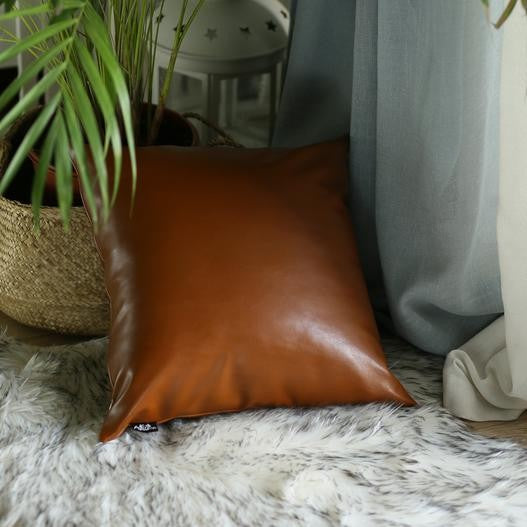 Decorative Vegan Faux Leather Throw Pillow