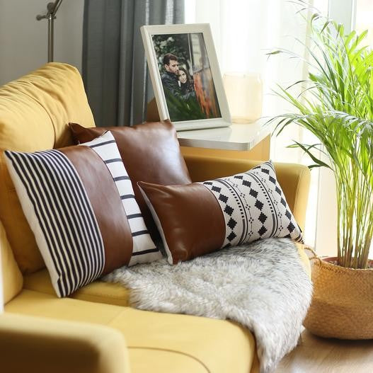 Decorative Vegan Faux Leather Throw Pillow