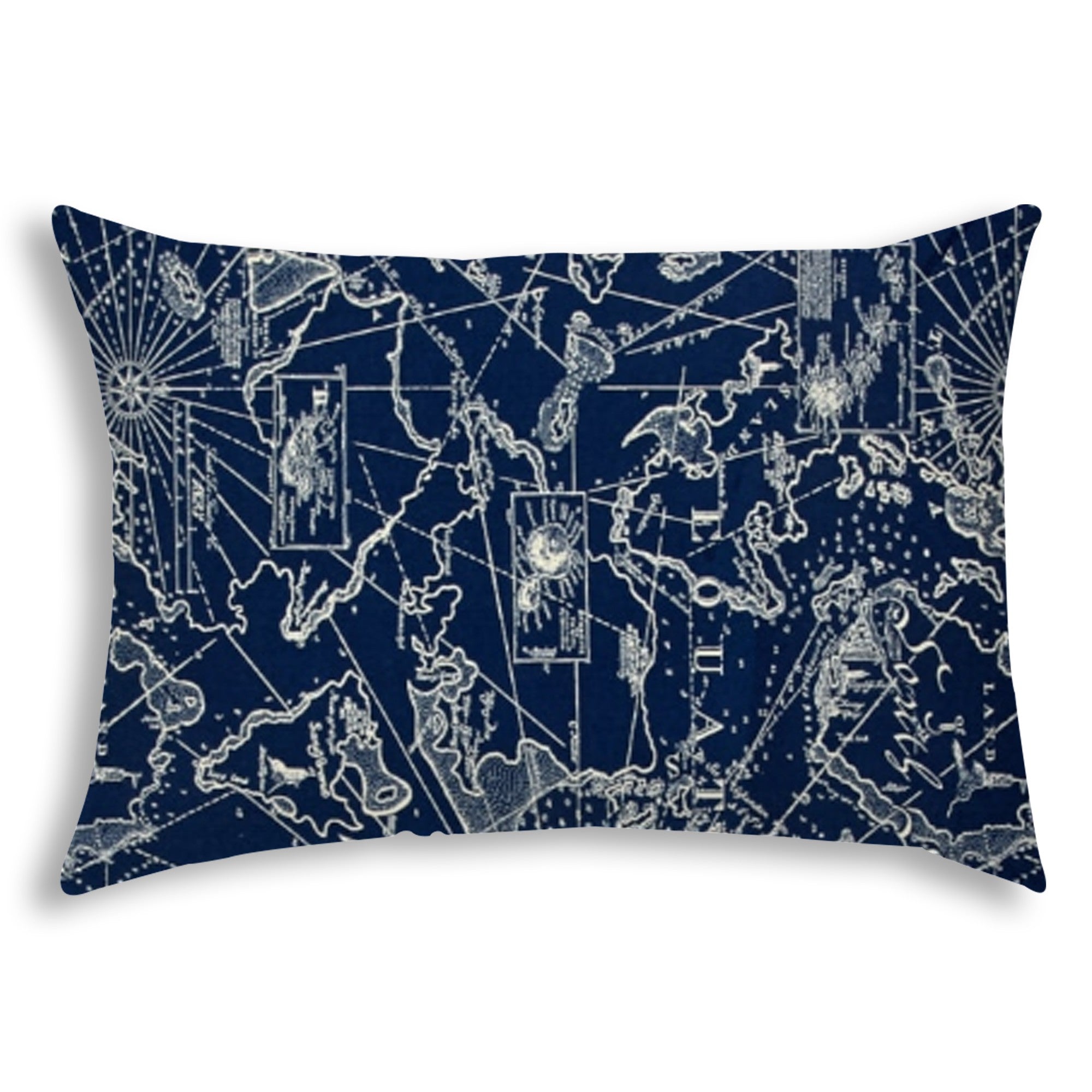 Navy Nautical Indoor Outdoor Sewn Lumbar Pillow