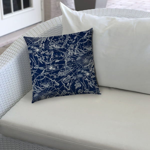 17” Navy Nautical Indoor Outdoor Sewn Throw Pillow