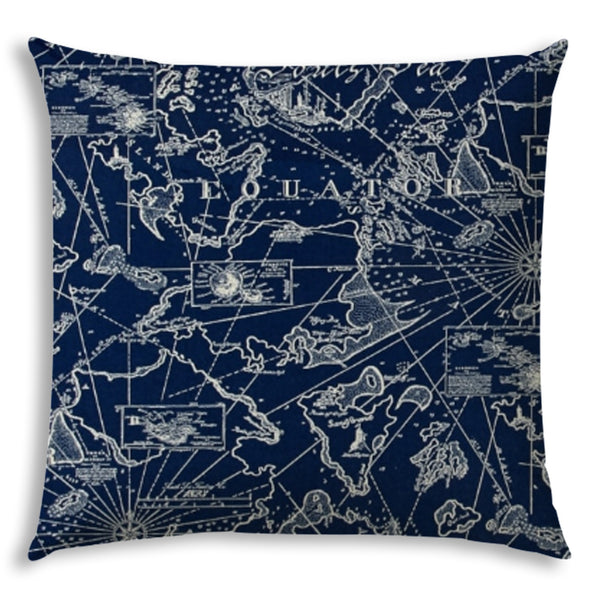 17” Navy Nautical Indoor Outdoor Sewn Throw Pillow