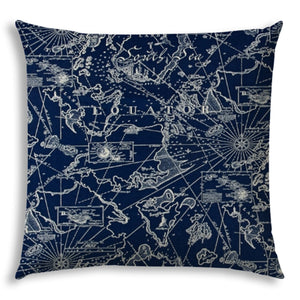 20” Navy Nautical Indoor Outdoor Sewn Throw Pillow