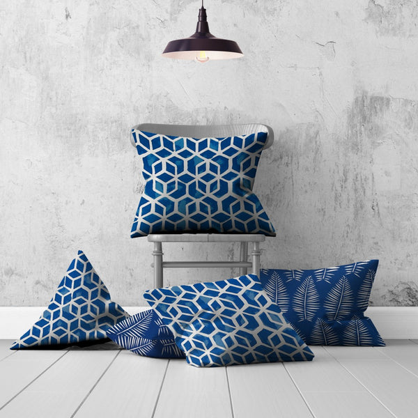 Set of 3 Blue Cubic Indoor Outdoor Envelope Pillows