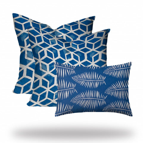 Set of 3 Blue Cubic Indoor Outdoor Zippered Pillows