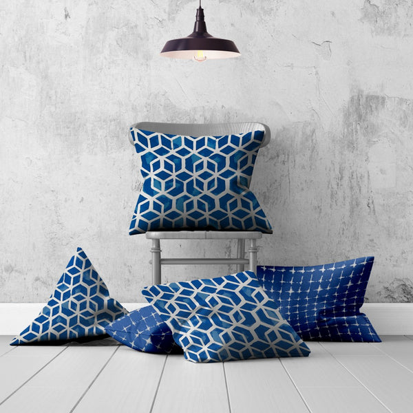 Set of 3 Blue Geo Star Indoor Outdoor Envelope Pillow Covers