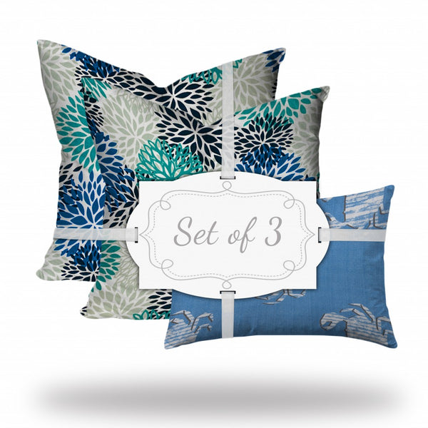 Set of 3 Blue Coastal Indoor Outdoor Envelope Pillows