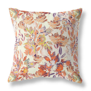 16” Peach Cream Florals Indoor Outdoor Zippered Throw Pillow