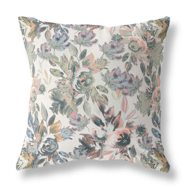 26” Pink Gray Florals Indoor Outdoor Zippered Throw Pillow