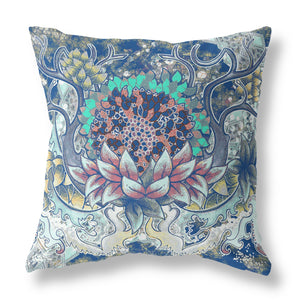 20” Blue Aqua Flower Bloom Suede Throw Pillow