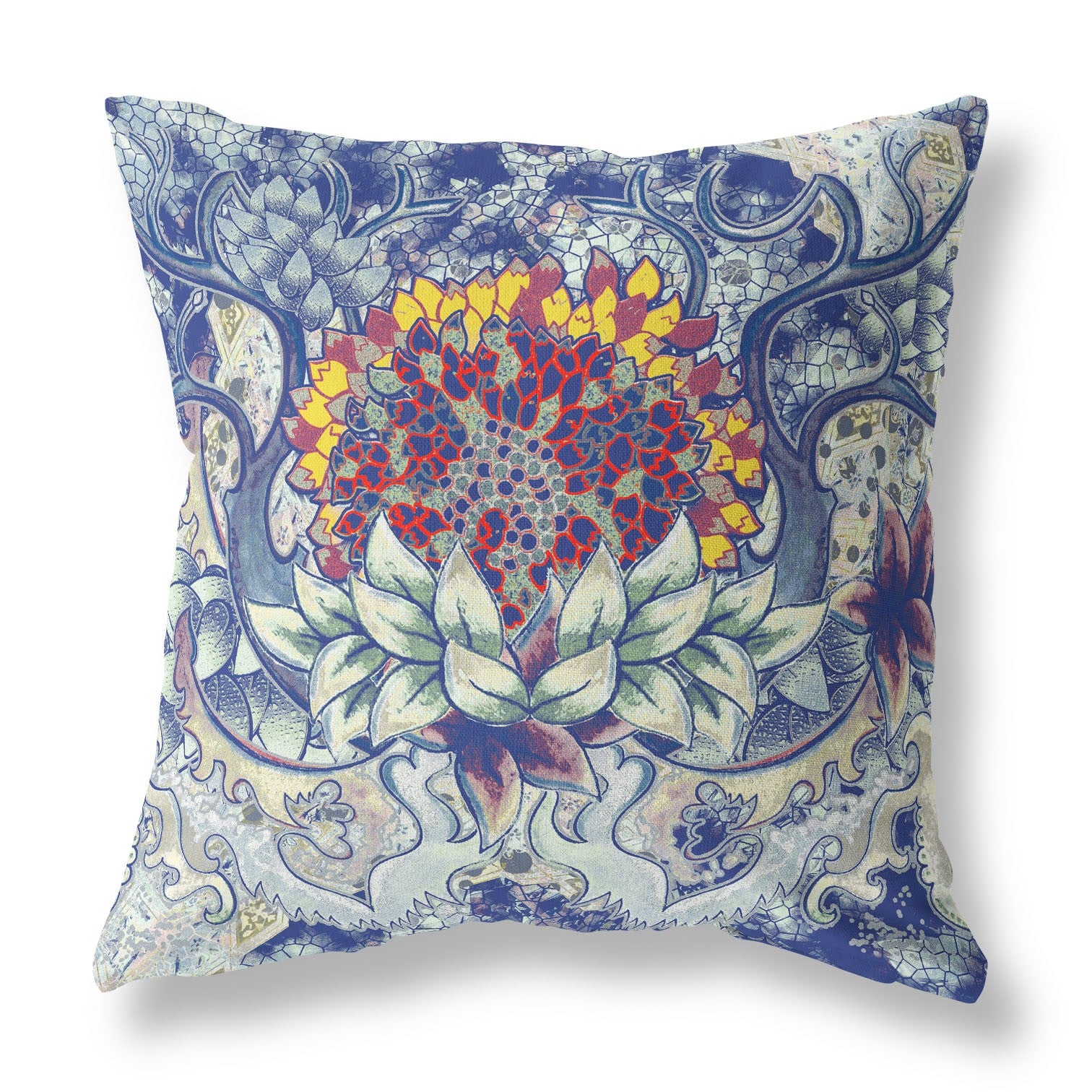 20” Blue Gray Flower Bloom Suede Throw Pillow