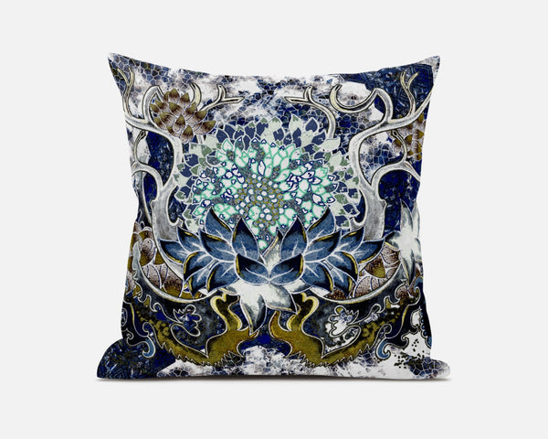 16” Blue White Flower Bloom Suede Throw Pillow