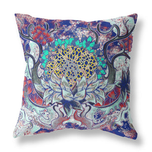 16” Blue Cyan Flower Bloom Suede Throw Pillow