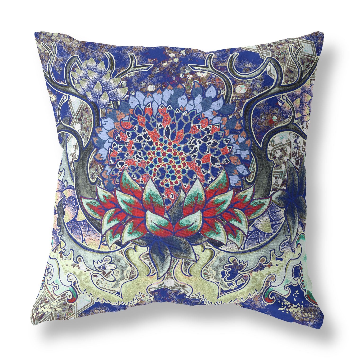 18” Blue Cyan Flower Bloom Suede Throw Pillow