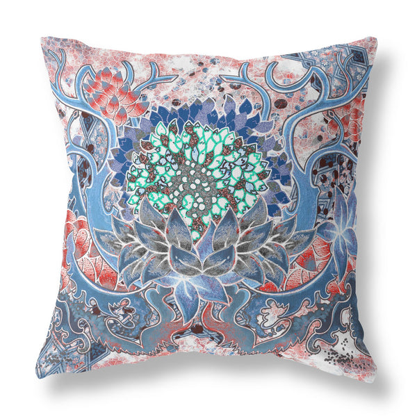 16” Blue Pink Flower Bloom Suede Throw Pillow