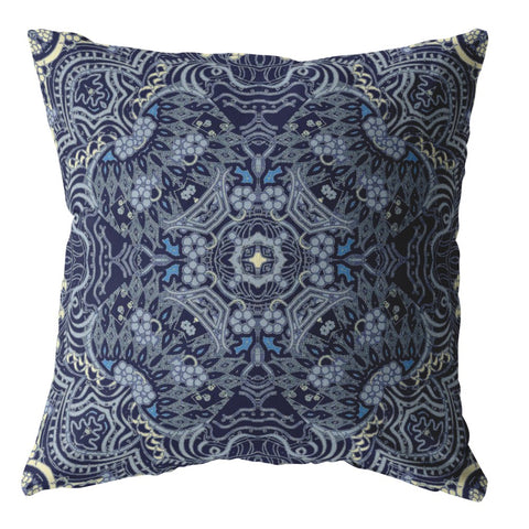 16” Indigo Boho Ornate Suede Throw Pillow