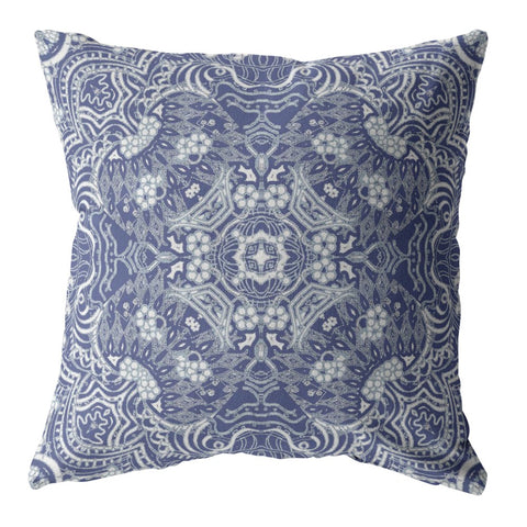 20” Indigo White Boho Ornate Suede Throw Pillow