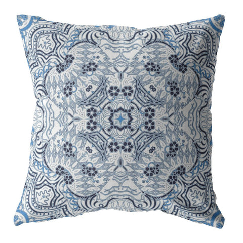 16” Light Blue Boho Ornate Suede Throw Pillow